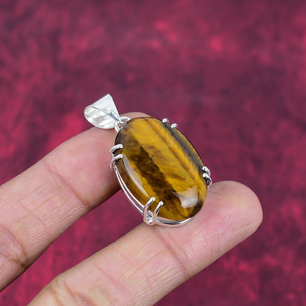 Tiger's Eye 925 Solid Sterling Silver Pendant, Handmade Gemstone Pendant, Gift For Mom Antique Jewelry