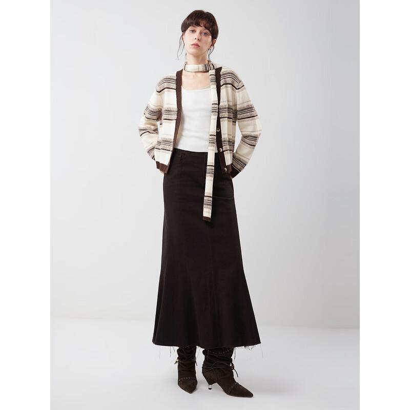 ELLE Retro Striped Lamb Wool V-Neck Cardigan
