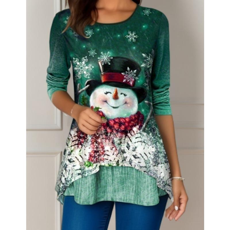 QICED Bluse e Camicie Casual da Donna alla Moda a Manica Lunga con Scollo a O