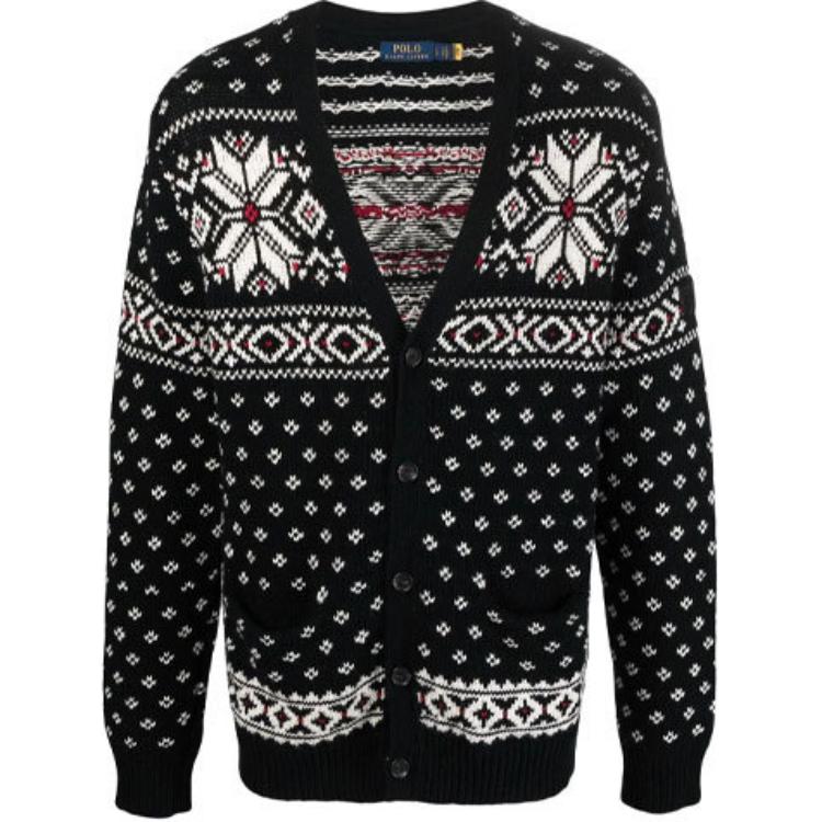 

Polo Ralph Lauren Logo Print V-Neck Knit Cardigan Long Sleeve Cashmere Sweater Men sweater Black 710853208-001 XL