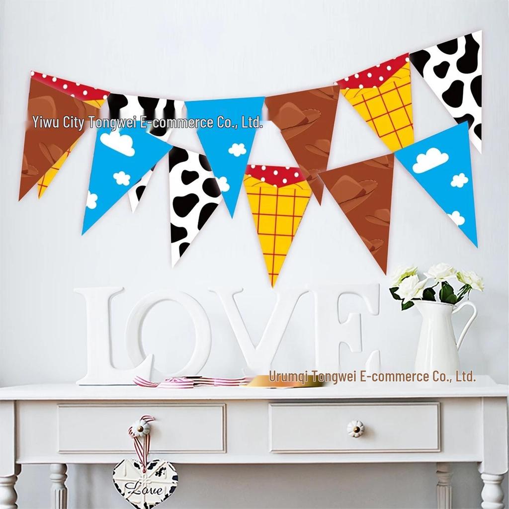 Cartoon Toy Themed Triangle Party Banner for Festivals and Decorations