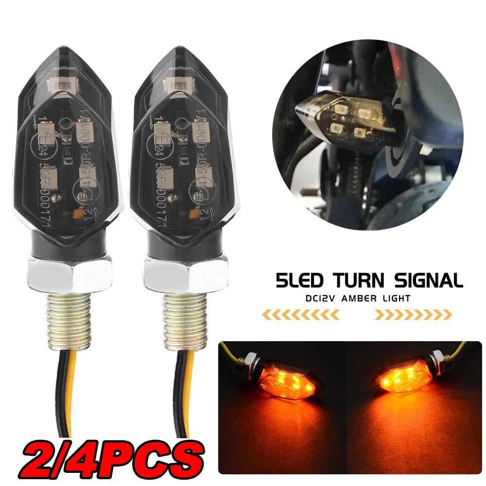2/4PCS Mini Motorcycle Smoke Lens Turn Signal Light 5LED 12V Amber Blinker Indicator Lamp Motorcycle Universal Easy To Install
