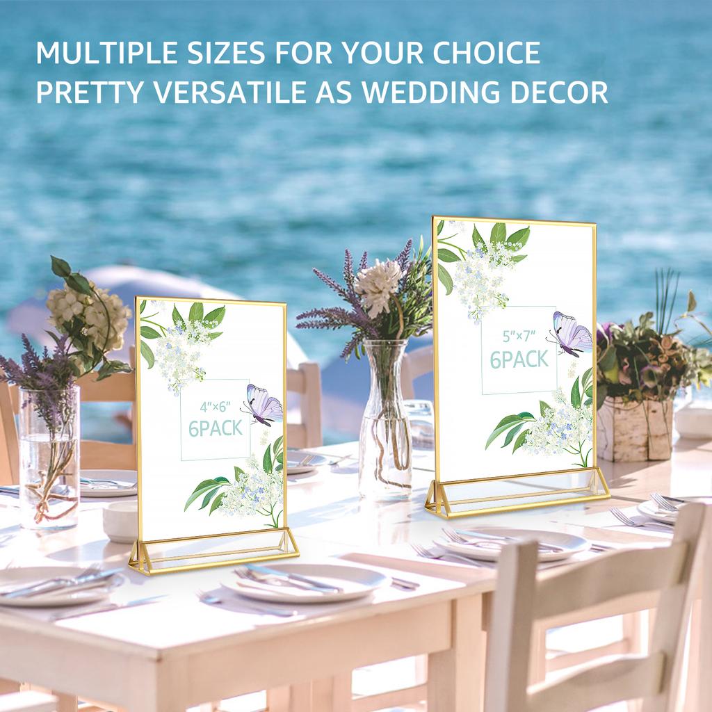 6Pcs Gold Acrylic Sign Holder Picture Frame Display Stand Clear Cards Holder Wedding Table Number Stands for Menu Picture Photo