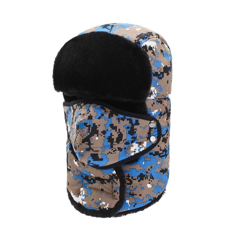 

Fashion Men Winter Warm Trapper Ear Flap Ushanka Hat With Wind Proof Mask Blue