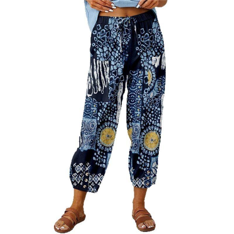 Pantaloni Casual da Donna in Lino e Cotone con Coulisse Vita Alta per la Primavera