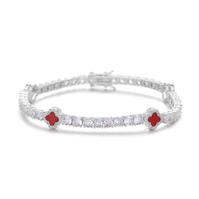 Kleeblatt Anhänger Halskette Armband Set Damen Goldfarben Cuban Chain Minimalist Layered Schmuck