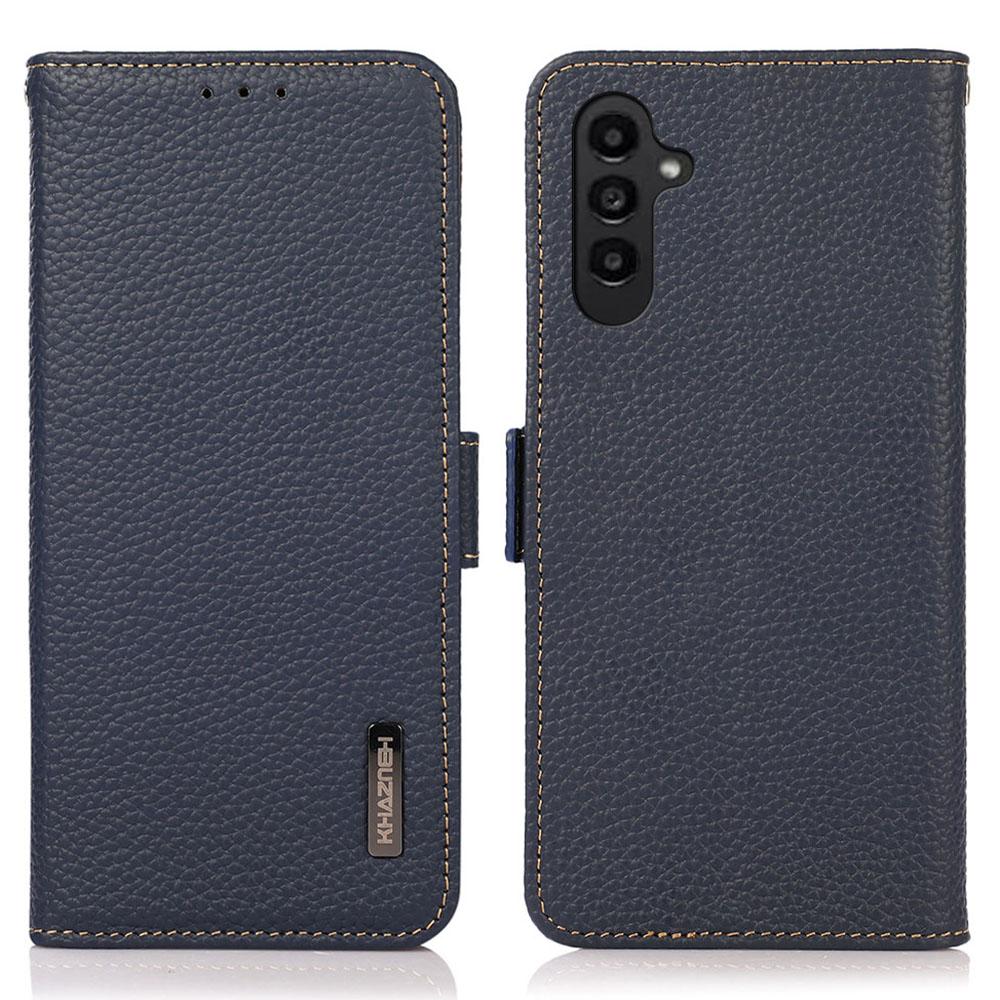 

KHAZNEH For Samsung Galaxy A35 5G Genuine Cow Leather Case with Litchi Texture and RFID Blocking Security Blue
