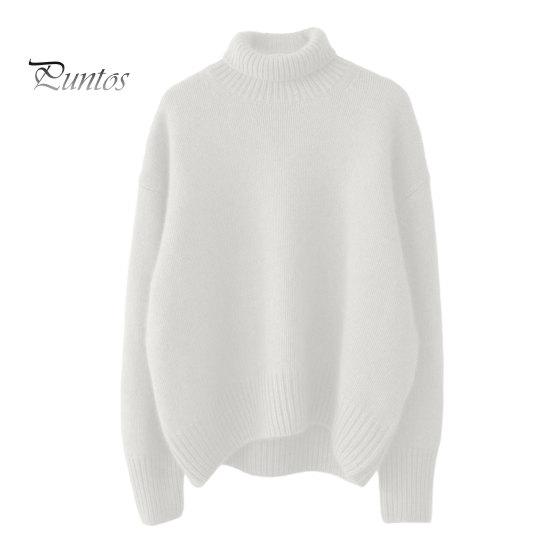 

Женский свитер с высоким воротником и длинным рукавом, однотонный трикотажный топ свободного кроя, утолщенный свитер, трикотаж S белый