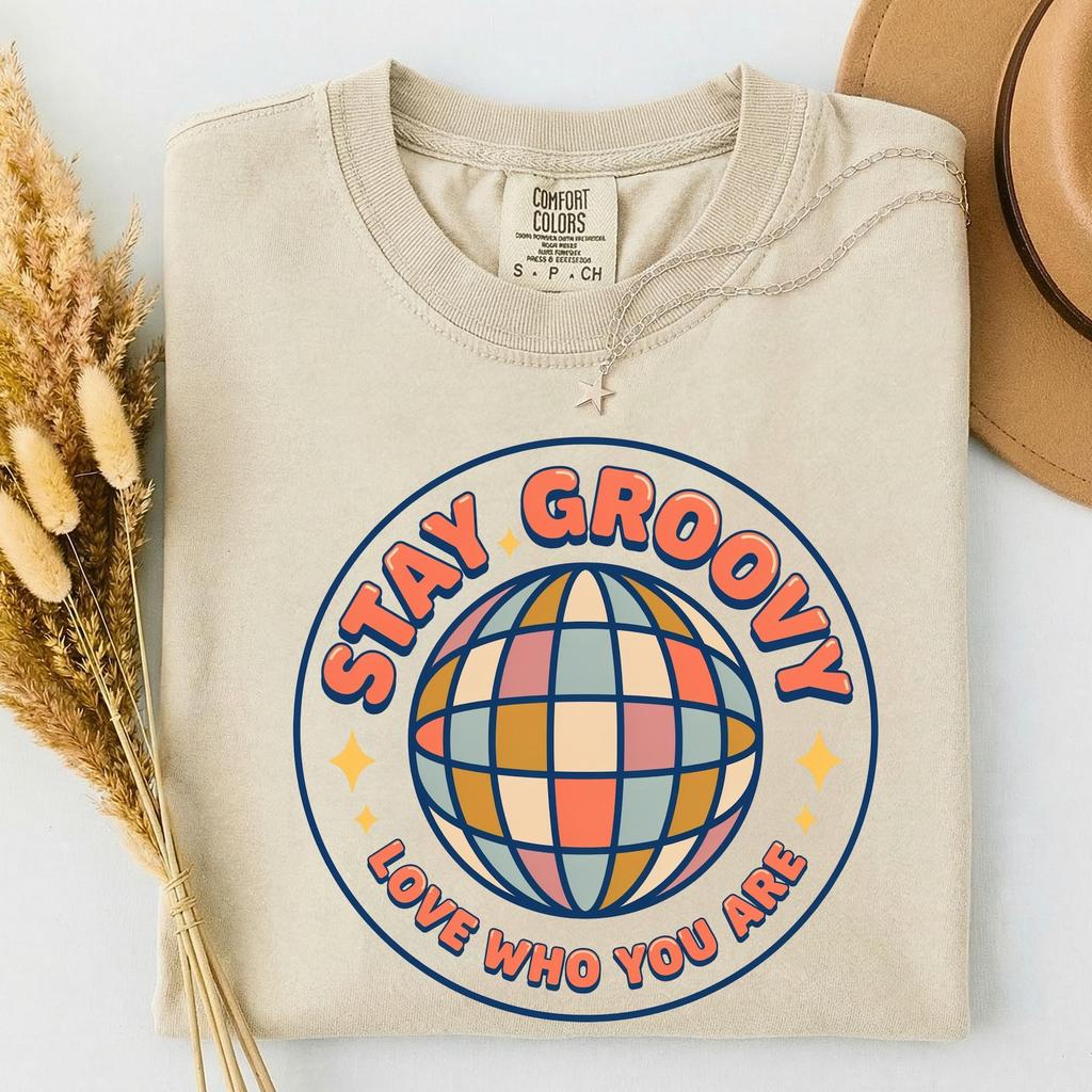 Stay Groovy Love Who You Are Shirt,Retro Positive Tee,Self Love Shirt,Disco Ball Vintage Tee,Confidence Gift,Positive Affirmation Shirt
