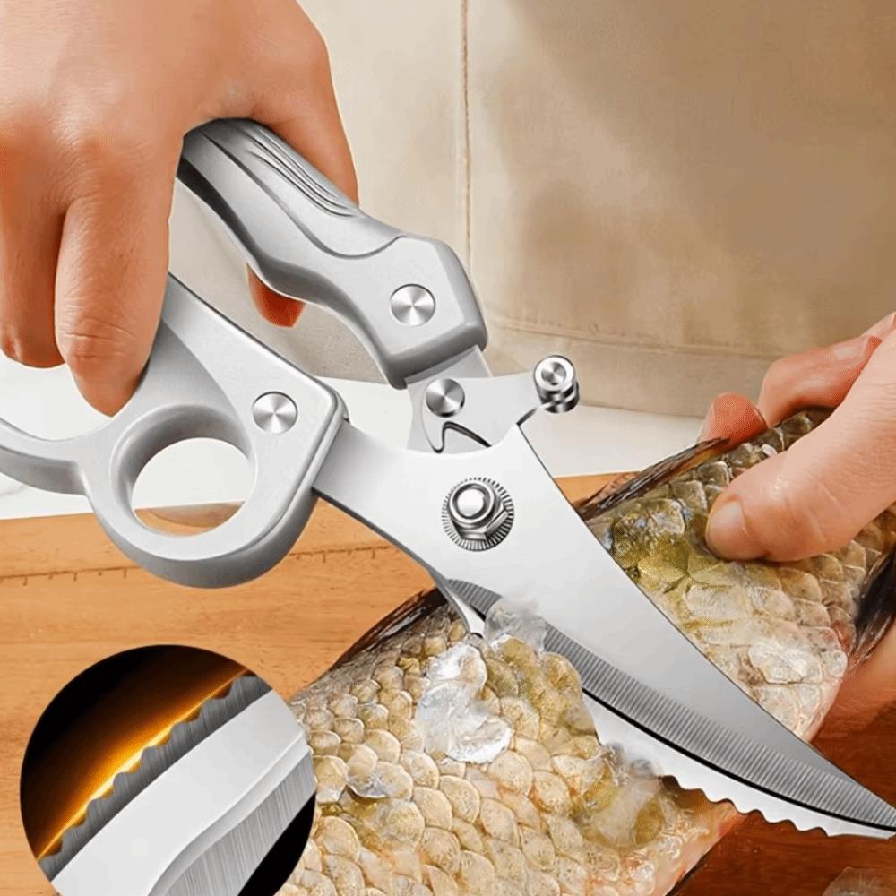 Multi-functional Stainless Steel Chicken Bone Shear Rust-proof Automatic Rebound BBQ Scissor Sharp Hard Kitchen Scissor Fish5