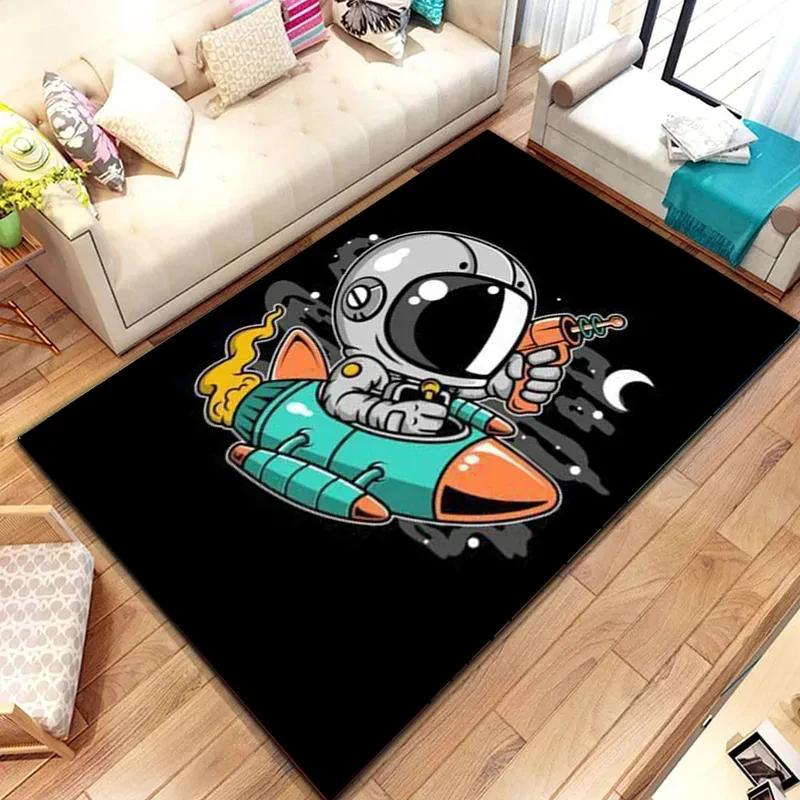 Kreskówkowy Astronaut Kosmiczny Dywan Planeta Kosmonauta Podróż w Kosmosie Nadruk Dywanik dla Chłopca Dziewczynki Sypialnia Salon Wewnątrz Mała Mata Podłogowa