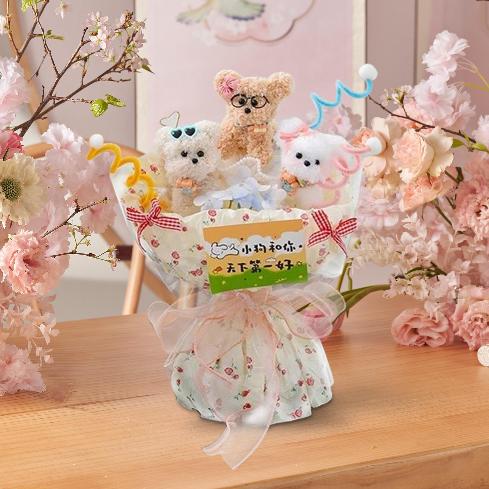 

Dog Floral Arrangement with Lights Portable Gift for Graduation and Party Favors 3 Dogs