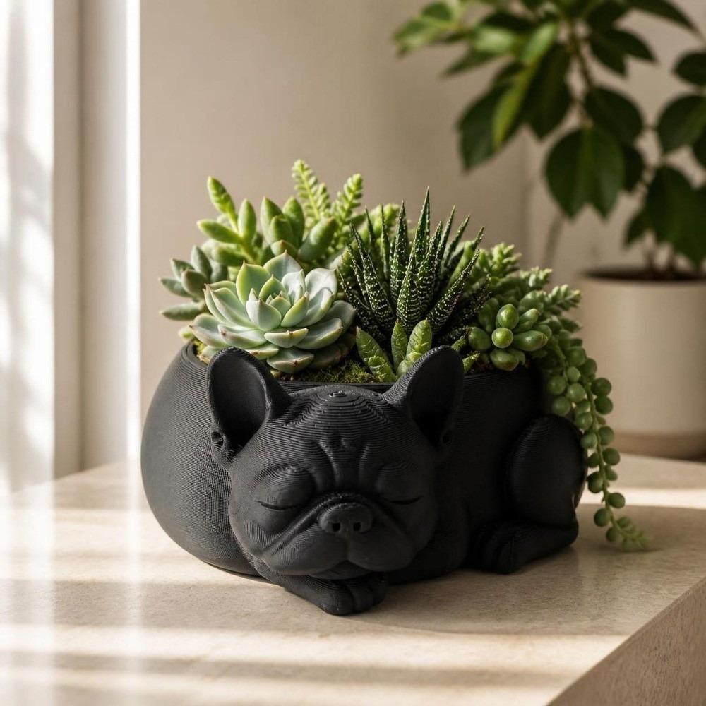 Ornaments Dog Shaped Flowerpot Funny Bulldog Plant Pot Cute Puppy Figurine Desktop