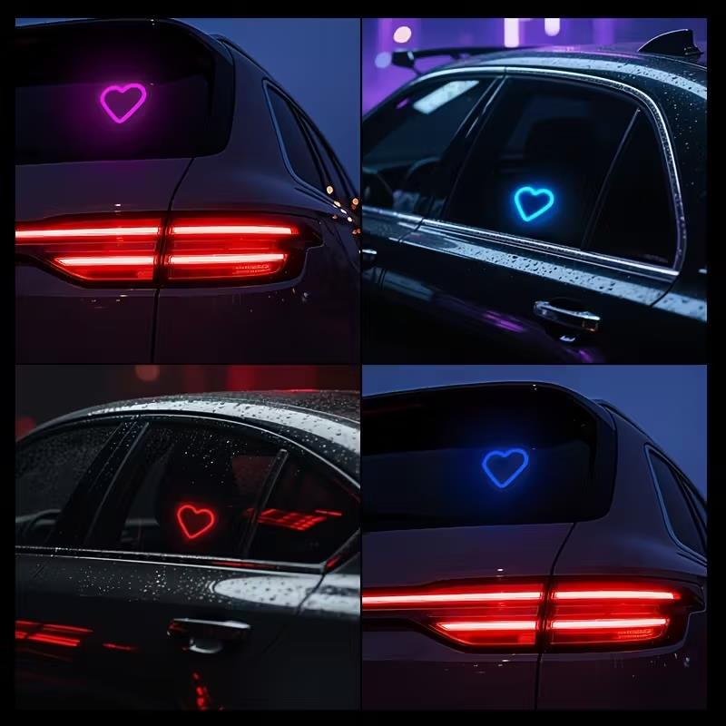 Solar Powered Heart-Shaped LED Neon Atmosphere Light For Car Triangle Window/Rear Windshield Decoration Atmosphere Lights Dome Lights 6