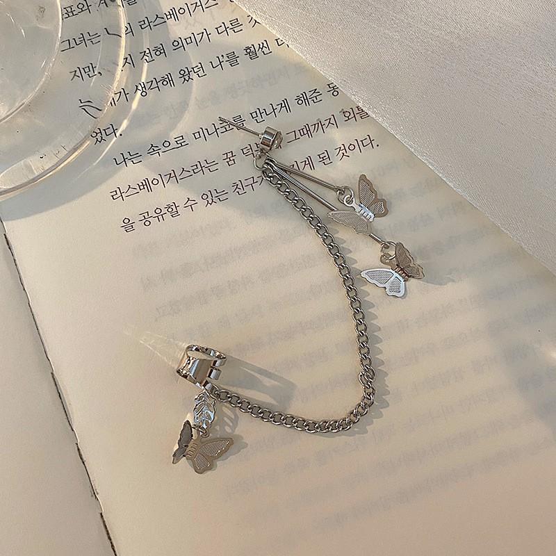 IF ME Korean Fashion Retro Asymmetrical Pearl Star Earrings Personality Exaggerated Tassel Ear Clip Jewelry Accessories