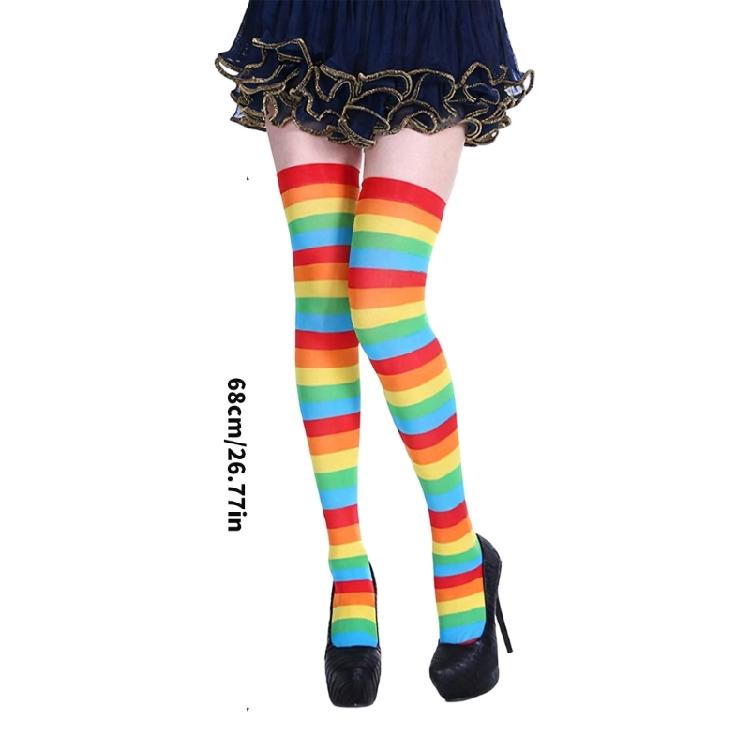 Damen Ringel Oberschenkelhohe Socken Über Knie Strumpfhosen Mehrfarbige Ringel Lange Strümpfe Weihnachten Halloween Cosplay Strumpfwaren