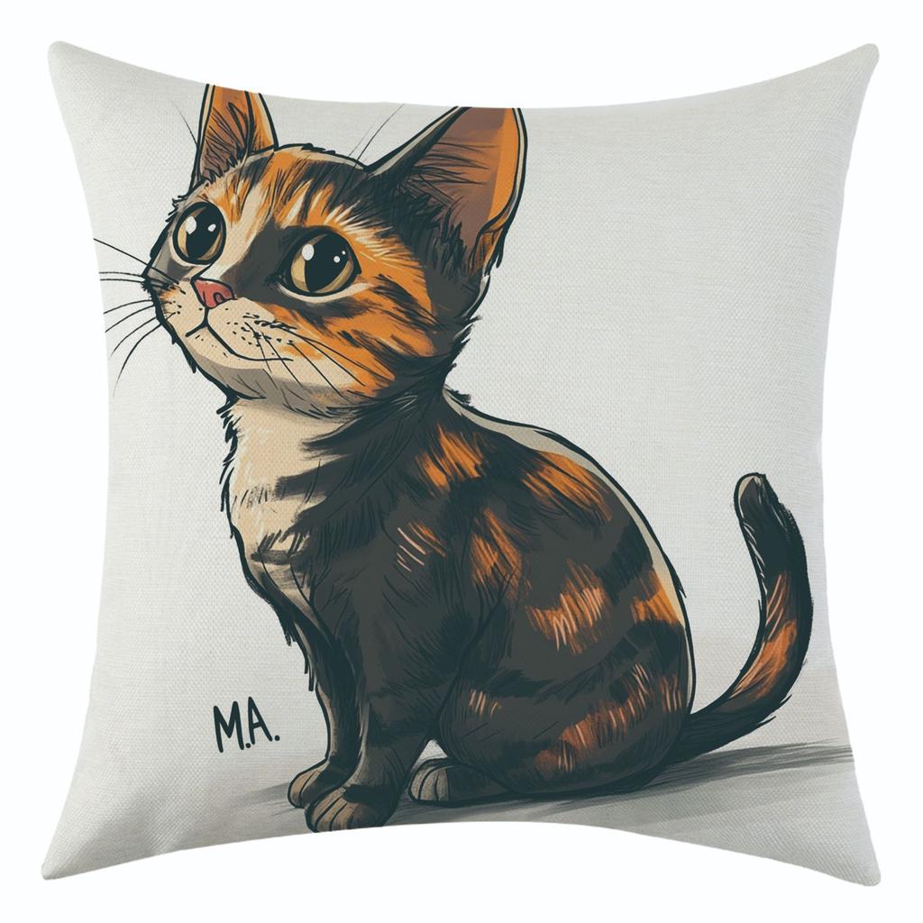 New Cartoon Cat Series Linen Pillowcase for Holiday Decoration and Car Cushion Cover