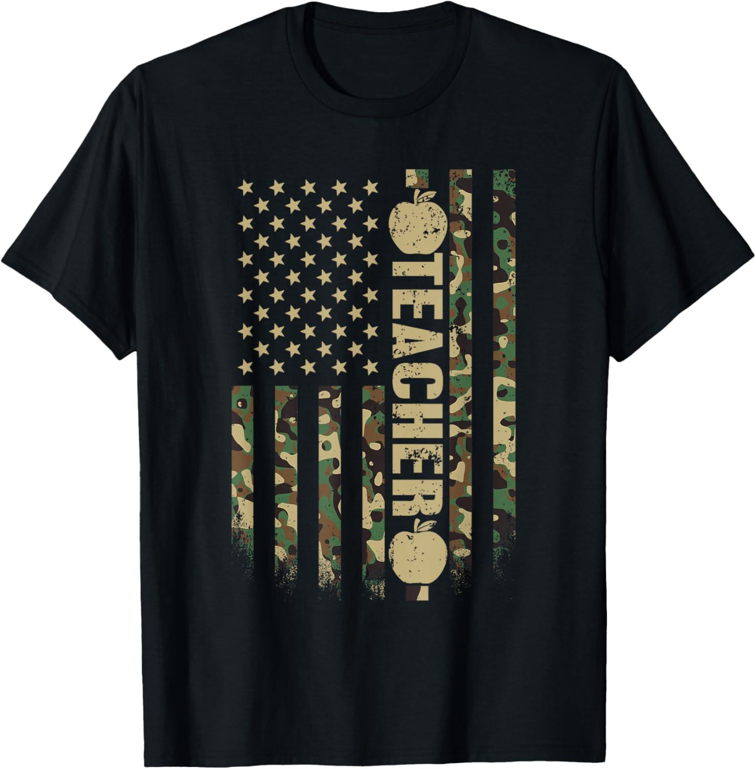 Patriotic Teacher American Flag Camouflage 4th of July Camo T Shirt S