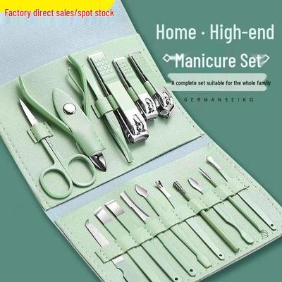 16-Piece Matcha Green Manicure Set: Nail Clippers, Scissors, Ear Pick, Pedicure Tools