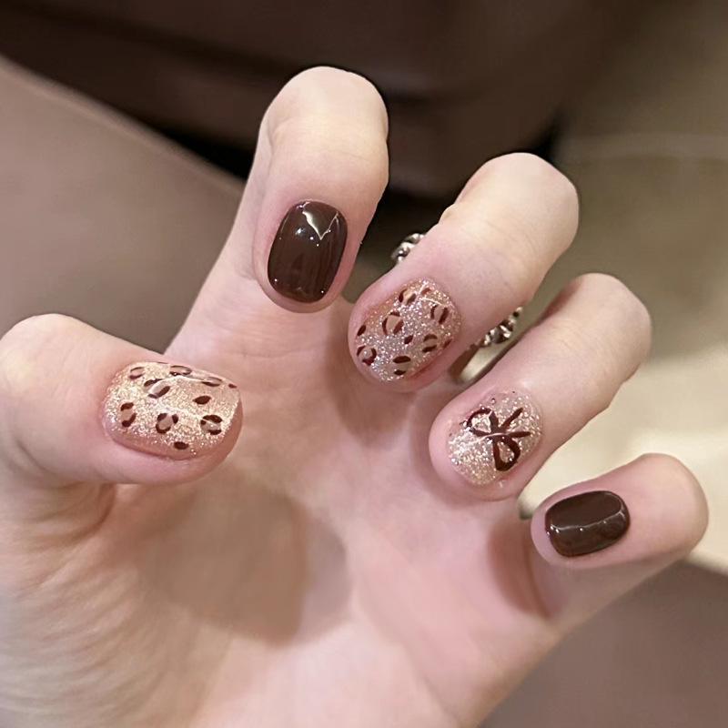 

Xiaohongshu Leopard Print Cat Eye False Nails - Wearable, Removable, High-End Autumn/Winter Nail Art Handmade Nails Size S #10 pieces/bag