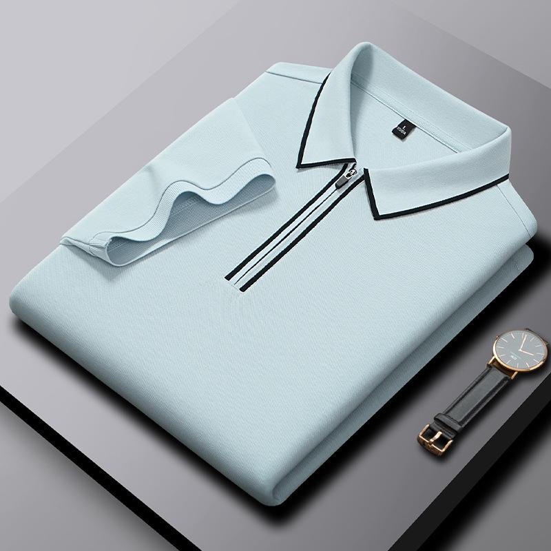 Polo tričko s krátkým rukávem, pánské prodyšné tričko z čisté bavlny, business casual top s límečkem