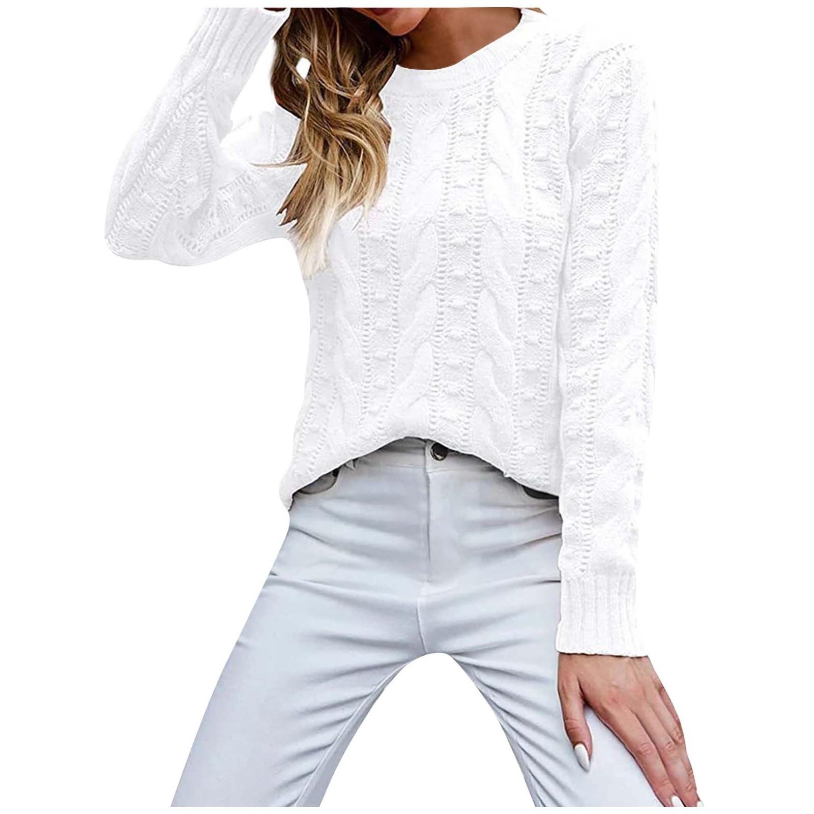 

Женский однотонный пуловер с длинным рукавом и круглым вырезом, вязаный топ-свитер XL белый