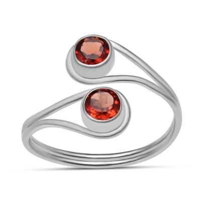Anello con pietra preziosa rosso granato naturale Anello nuziale con avvolgimento bypass fatto a mano in argento sterling 925 con pietra preziosa di forma rotonda per donne e ragazze