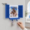 Small Accessory Storage Rack Key Holder with Hidden Shelf, Mediterranean-Style Window Frame Photo Travel Display Stand, Functional Entryway Organizer