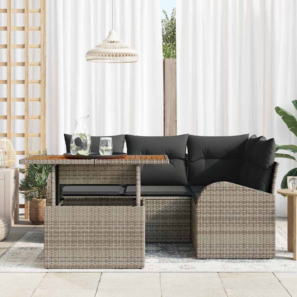 Garden Sofa Set with Storage 5 Pcs Grey Poly Rattan