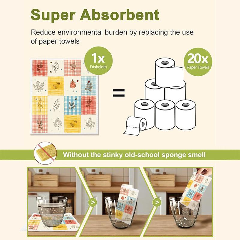 Cleaning Cloth Reusable Kitchen Dish Towels Eco-friendly Microfiber Marple Leaves Plaid Print Dishcloths Lint Free Washable Duster Rags Tea Towels