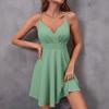 women's solid adjustable spaghetti wrap v neck high waist flowy mini sundress summer party skater gown
