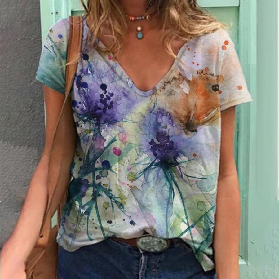 

Dragonfly T-shirt for Couples Summer Casual Loose Sports Style 3D Printed Short Sleeve V-neck T-shirts 5XL