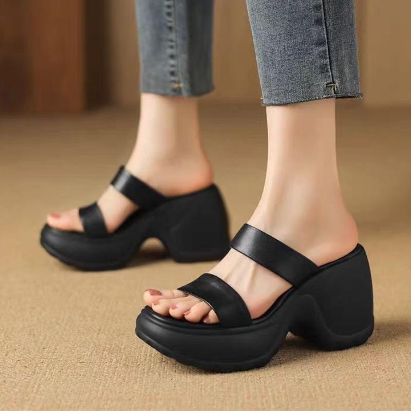 

Модные женские шлепанцы на платформе, туфли на высоком каблуке, трендовые новые летние сандалии, дизайнерские 2025, для платья, вечеринки, с ремешком на пятке, женские шлепанцы, Mujer 39 чёрный