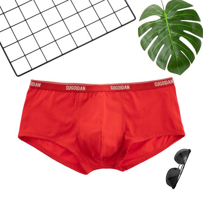 Men's Red Low-Waist Cotton Sport Boxer Briefs - Stylish, Breathable, and Comfortable.