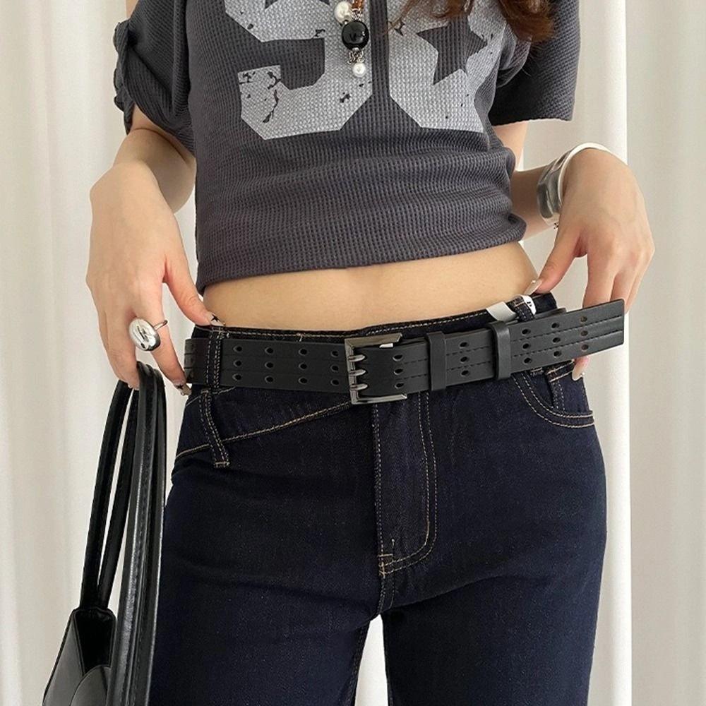Versatile Leather Waistband Vintage Women's Dress Jeans Belt Niche Three-Row Wide Belt  Spicy Girls