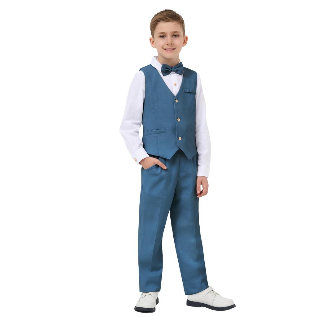 LOLANTA Boys' Formal and Casual Suit, Cotton-Linen 4-Piece Set with Long Sleeves, Perfect for Shichi-Go-San, Piano Recitals, Concerts, Weddings, Birth