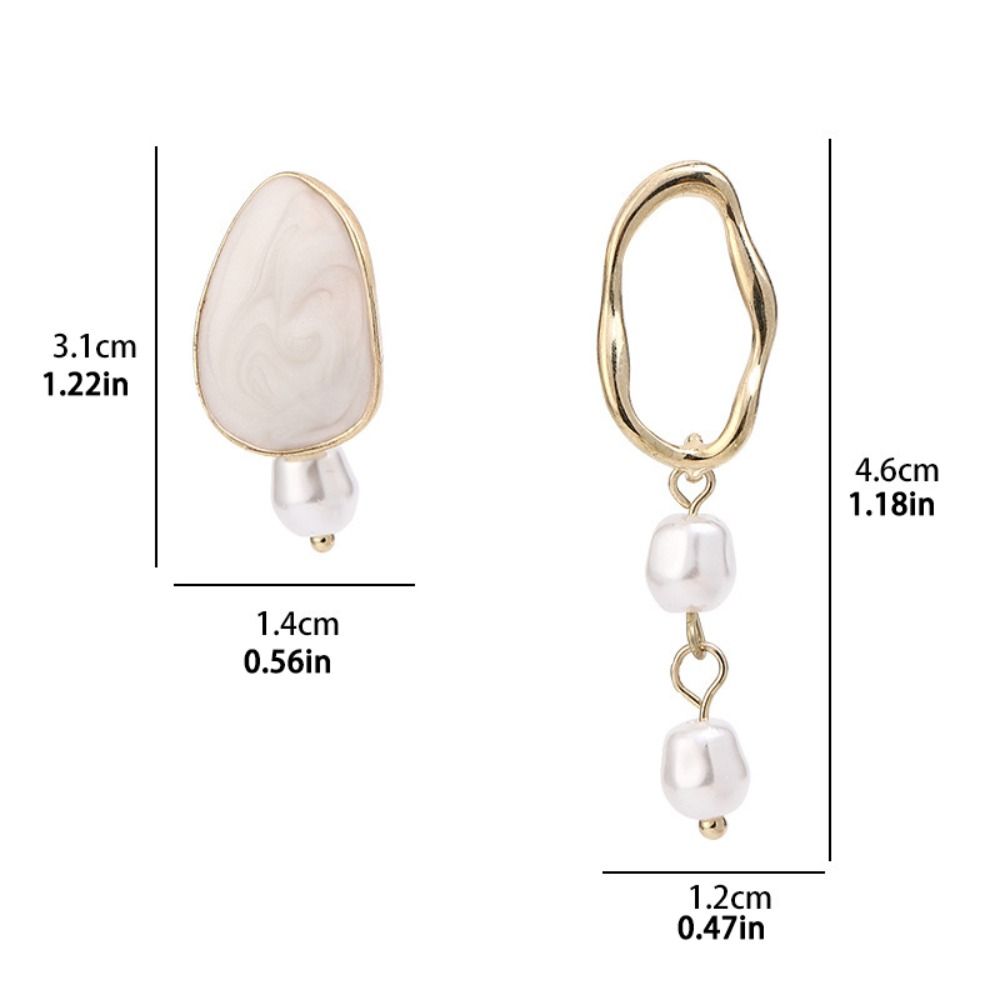 Retro Jewelry Gold Color Asymmetrical Earrings Drop Oil Pearl Dangle Drop Earrings