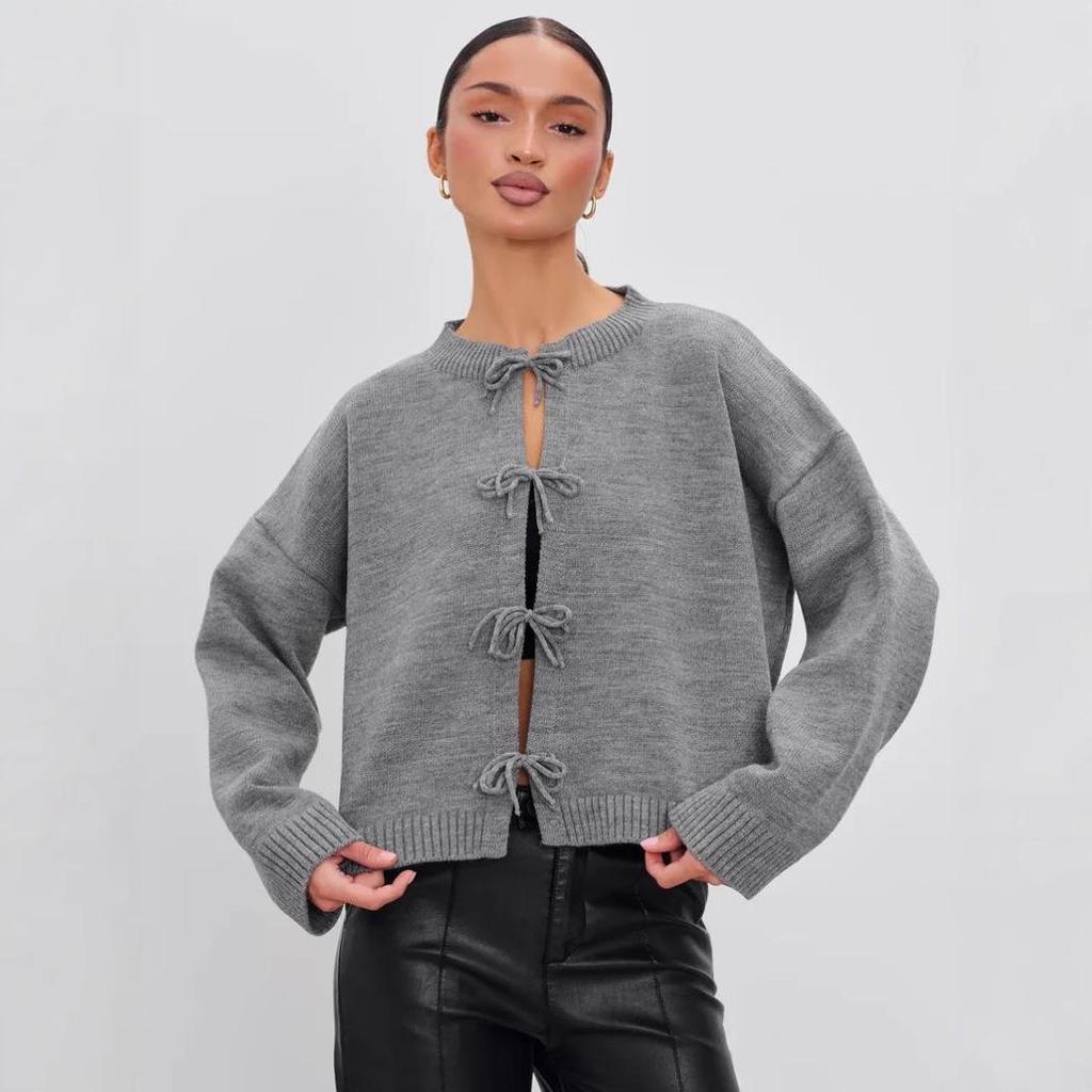 2025 Autumn/Winter Casual Loose Cardigan: Solid Color Knitted Sweater for Women