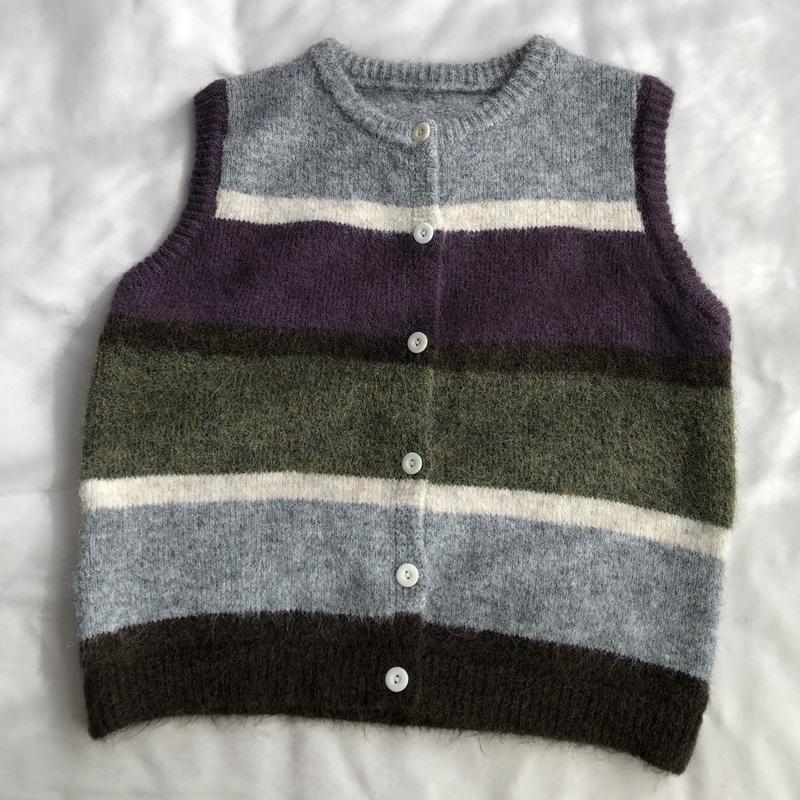 DIMANAF 2025 Übergröße Herbst Damen Streifen Ärmellose Weste Pullover Stricken Lila Lässiger Stil Lockerer Pullover