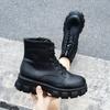 Fashion PU Leather Women's Boots 2025 Autumn New Shoes Women Fashion Lace Up Ankle Boots Female Chunky Heels Platform Motorcycle Botas
