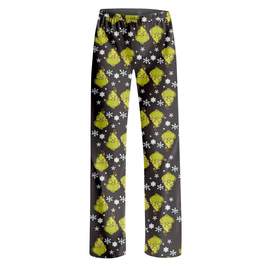 Adult Fashion Loose Christmas Printed Casual Pants Home Pajama Pants (No Drawstring)