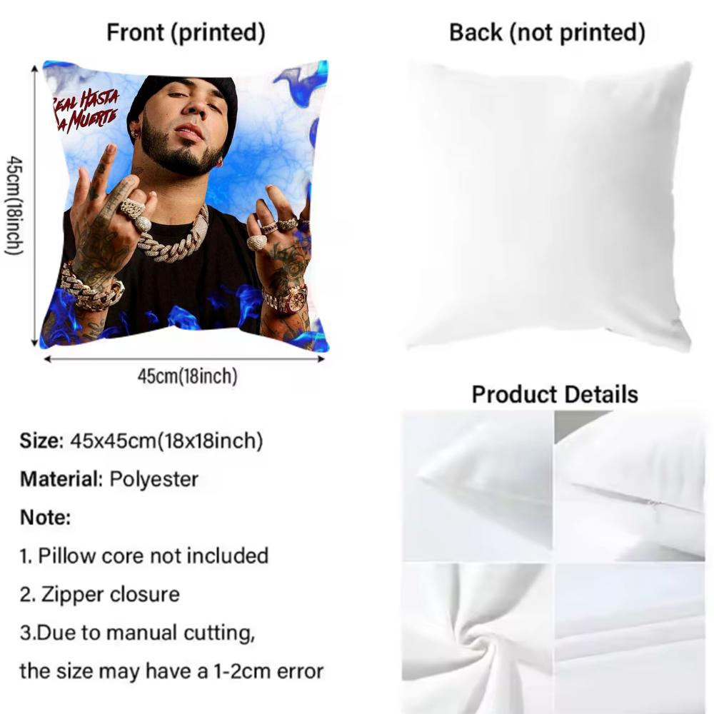 A-Anuel AA Real Hasta La Muerte Cushion Cover Pattern Printed Pillowcase for Living Room Sofa Cushion Cover & Bedroom Decor