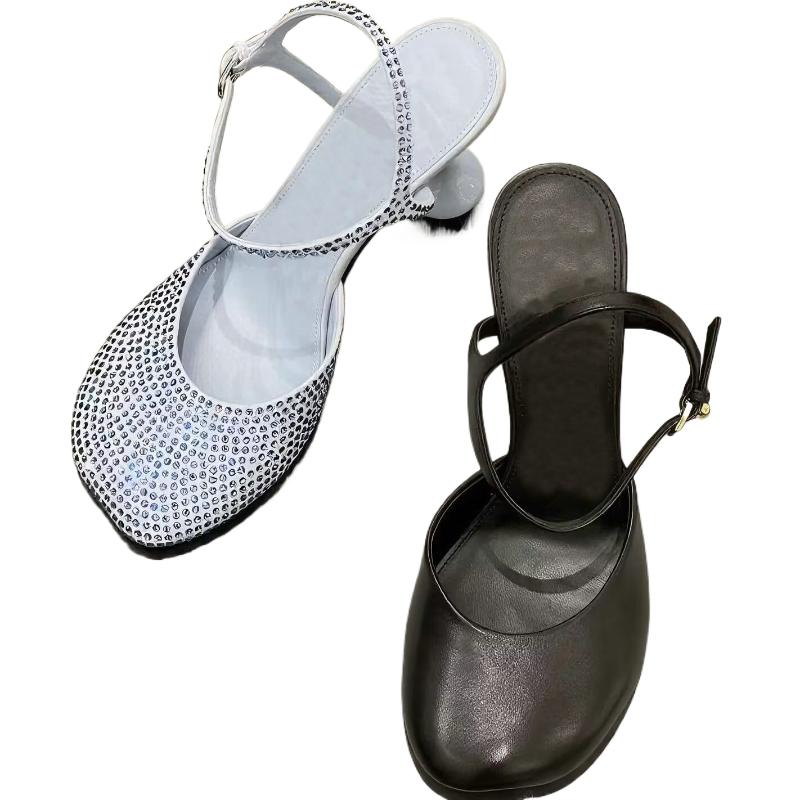 Fashion Star style Fashion Round toe Leather Women Pumps Sexy Ankle Strap Buckle Office Lady Thin High heels Summer Party Dress Shoes