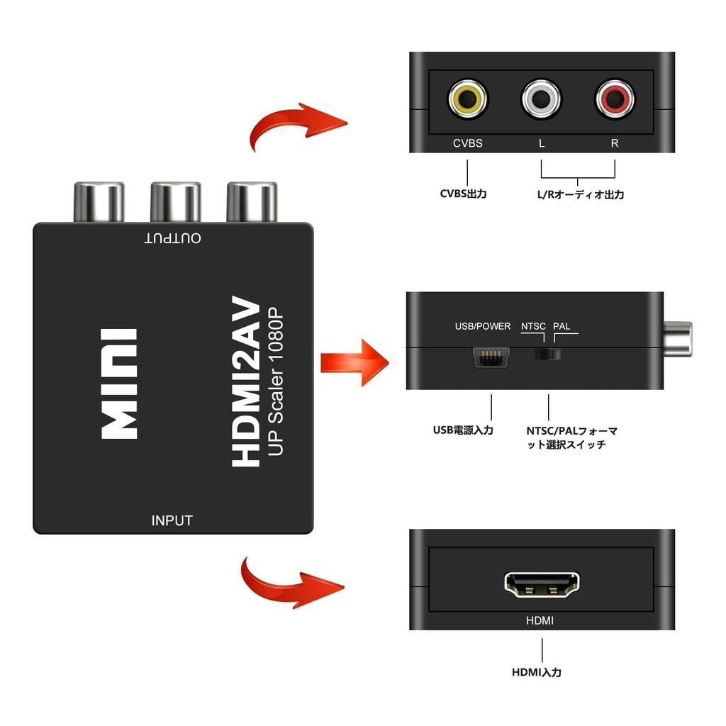 CHARYZA HDMI to RCA Converter AV 1080P Converts HDMI Input to Composite Includes USB Power Cable Adapter, Compatible, PAL/NTSC Switchable, Output,