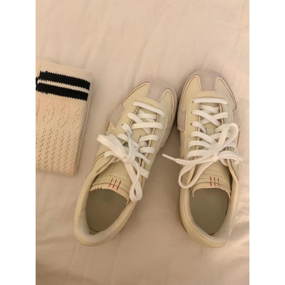 2025 spring new retro style round head color matching lace-up German training shoes versatile splicing casual Forrest Gump shoes board shoes women