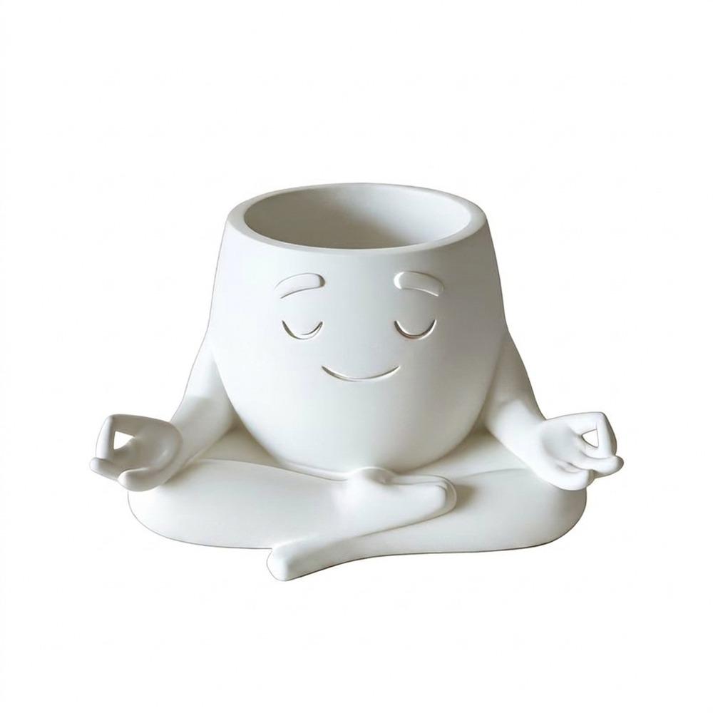 Sitting Posture Succulent Flower Pot Unique Figurine Meditation Figure Pot  Garden Display белый