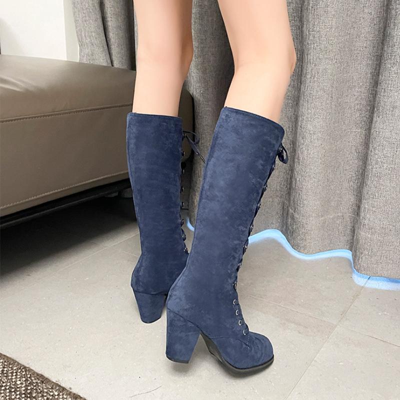 Fashion European and American Design Inspired Long Boots 2024 New Autumn High Heels Solid Color Women's Platform Zapatos De Mujer Traf