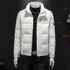 European Men's Stand Collar Winter Down Jacket - Slim Fit, Warm, Trendy Print, High-End Casual Style