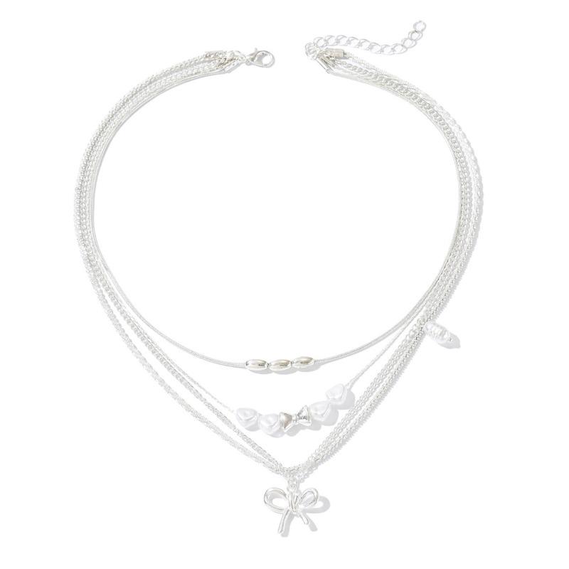 Wear a Bow Collarbone Chain, Multi-layer Stacked Accessories, Niche Imitation Pearl Light Luxury High-end Necklace