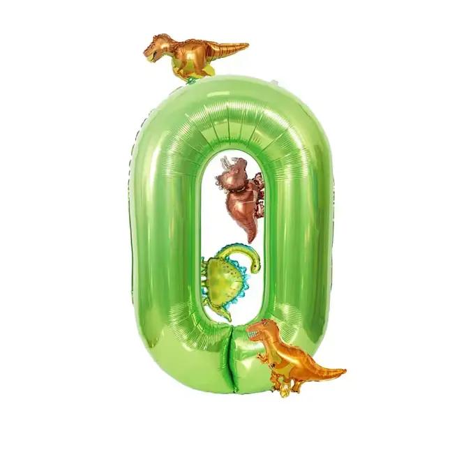 6 Stück /Set 40 Zoll Großer Aluminiumfolien-Zahlenballon Mit Niedlichen Mini-Dinosaurier-Ballons Für Geburtstagsfeier Jubiläumsdekoration